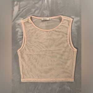 Bershka Light Beige Mesh Top XS